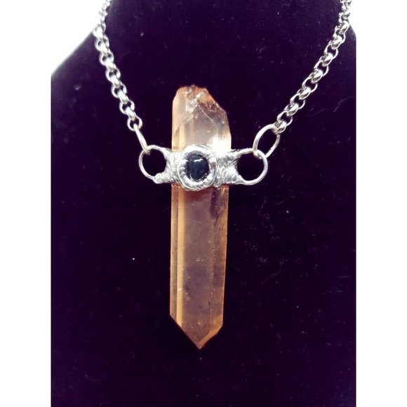 Tangerine quartz and moss agate crystal necklace - Picture 2 of 12